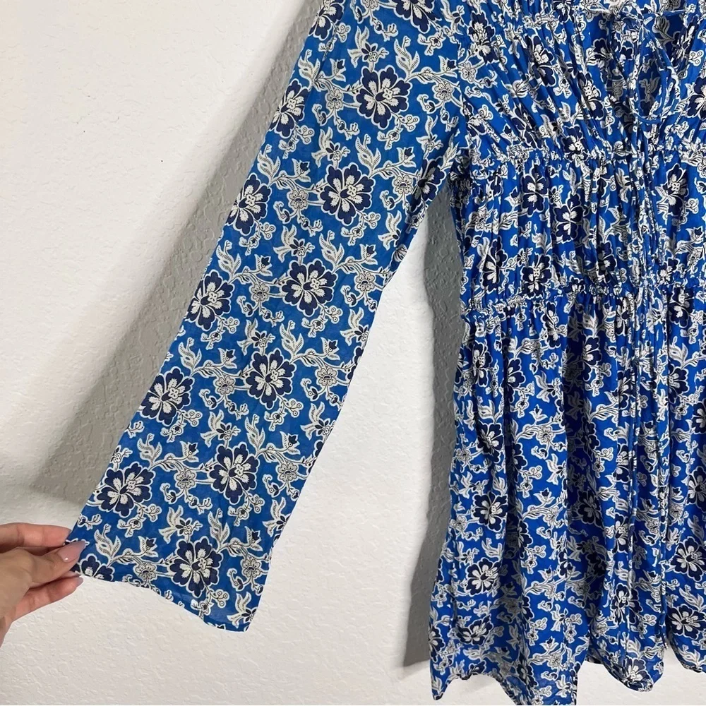 J. Crew Dress Women’s XS Blue Floral Mini Lace Neck Long Sleeve HH